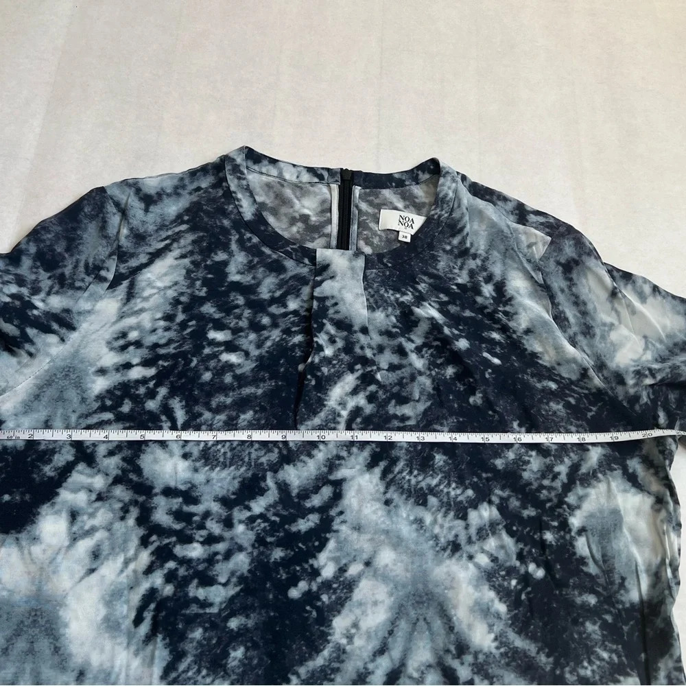 Noa Noa Viscose Blue Black White Abstract Swirl Print Blouse Top Sz 8 Lagenlook - Picture 8 of 8
